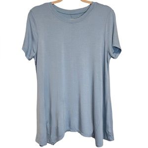 New Directions Renoir Blue Sharkbite (Assymetrical) Hem Short Sleeve T-Shirt